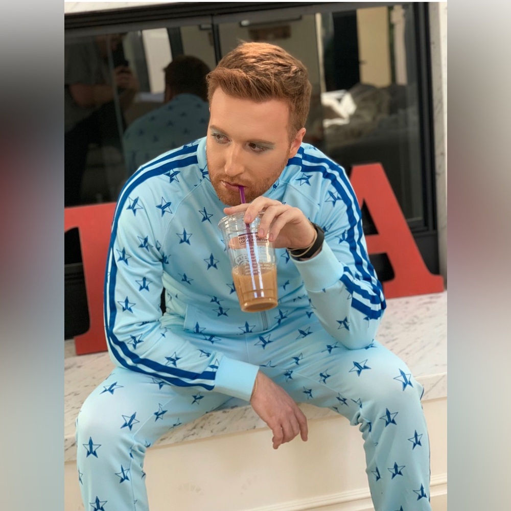 NWT Jeffree Star Baby Blue Tracksuit Set Dark Blue Stripes Mock Neck Jacket Pant